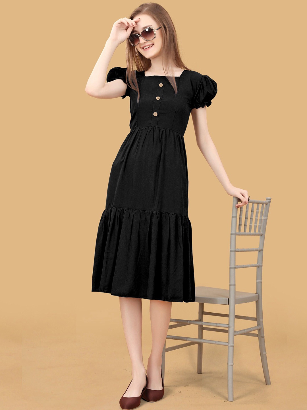 

Raiyani Fashion Applique Crepe Fit & Flare Dress, Black