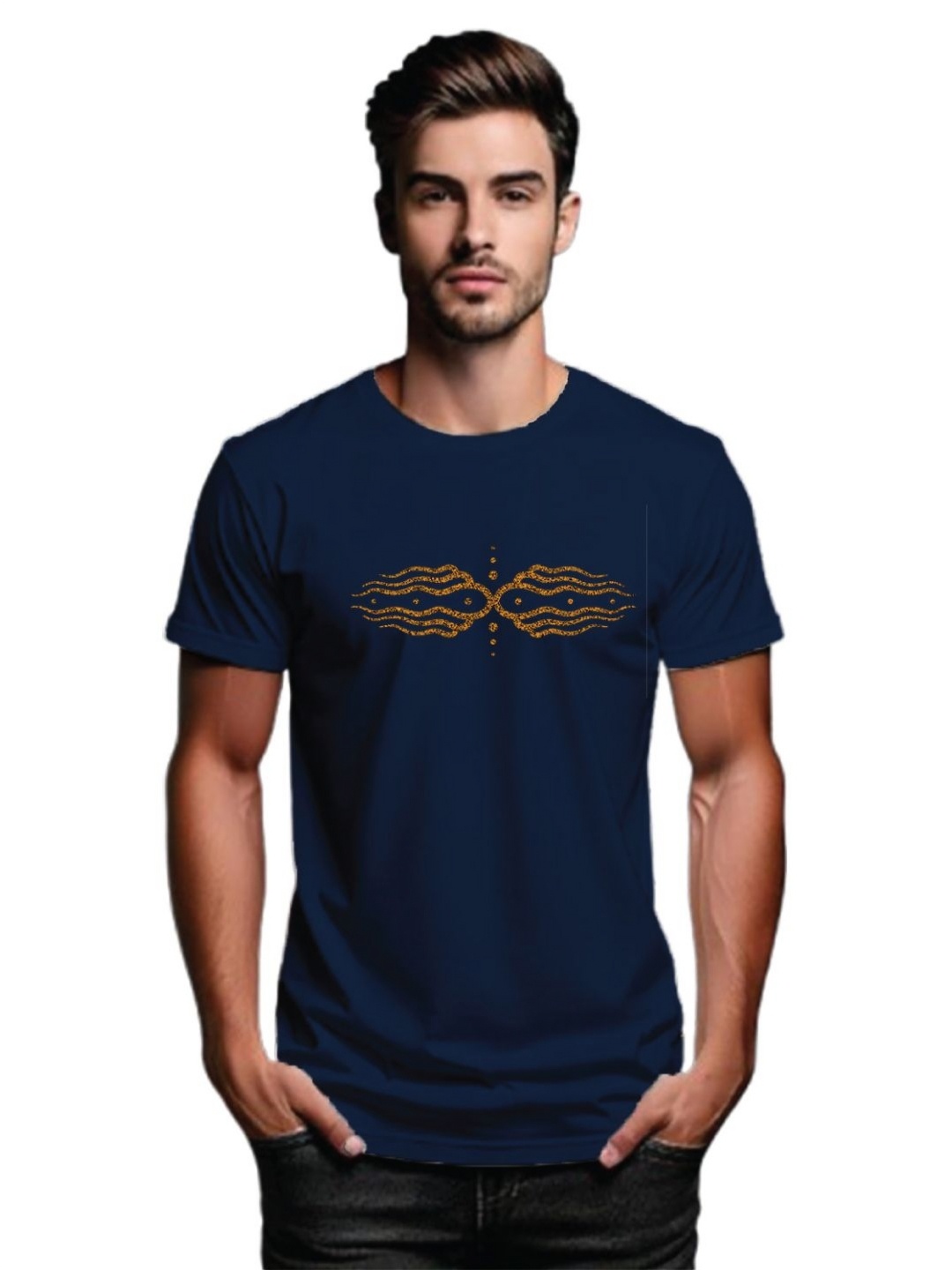 

Tantra Men Printed Raw Edge T-shirt, Navy blue