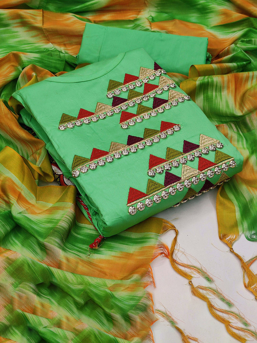 

SAINOOR Embroidered Semi-Stitched Dress Material, Green