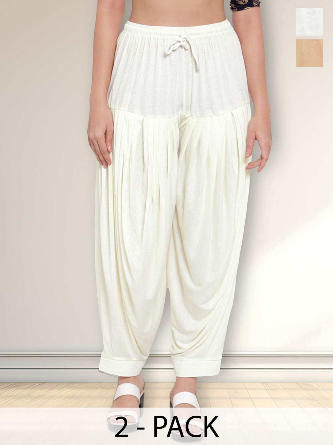 

Jinfo Pack Of 2 Loose Fit Mid-Rise Patiala, Beige