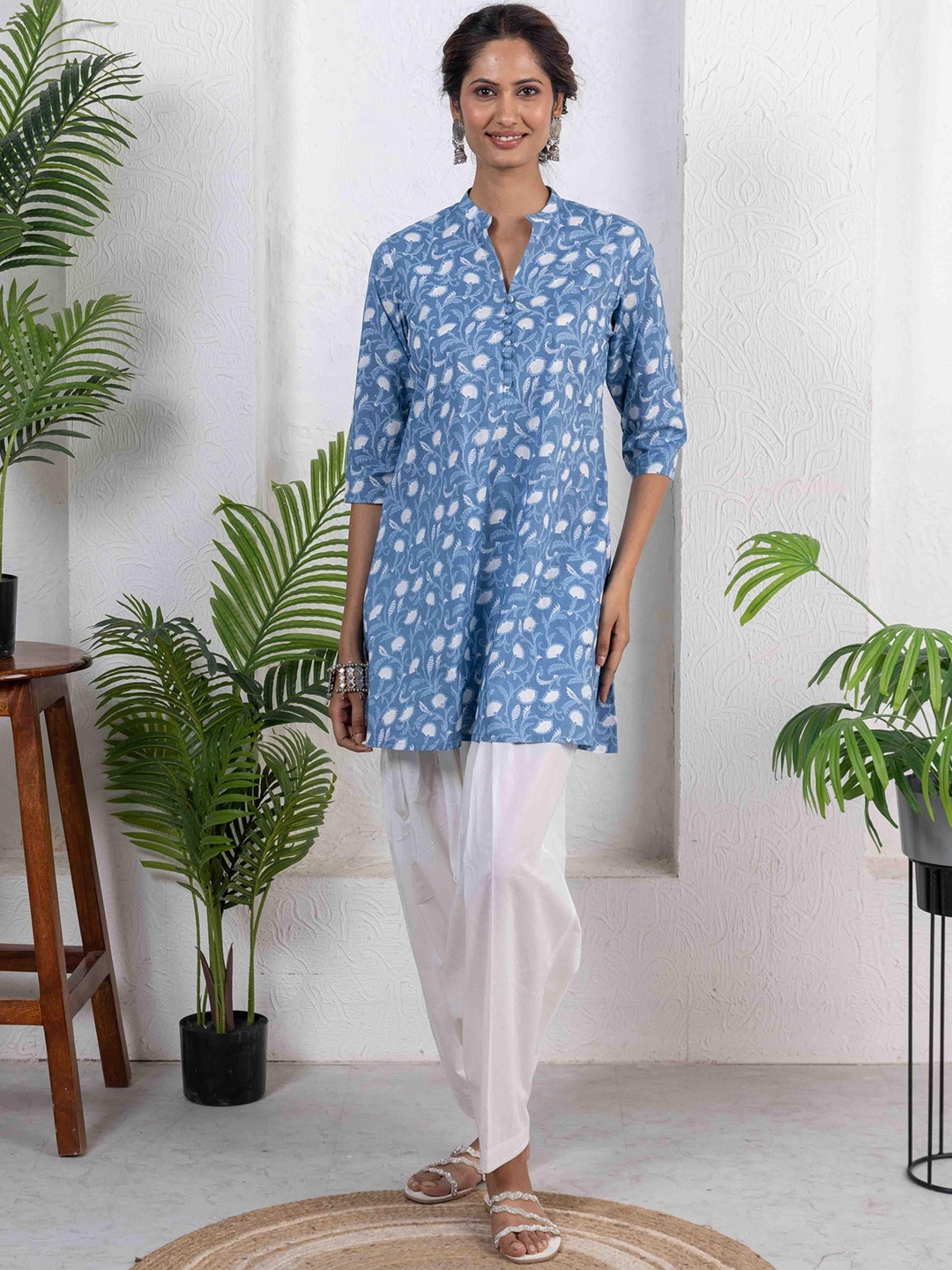 

INAAYA JAIPUR Pure Cotton Printed Tunic With Salwar Co-Ords, Blue