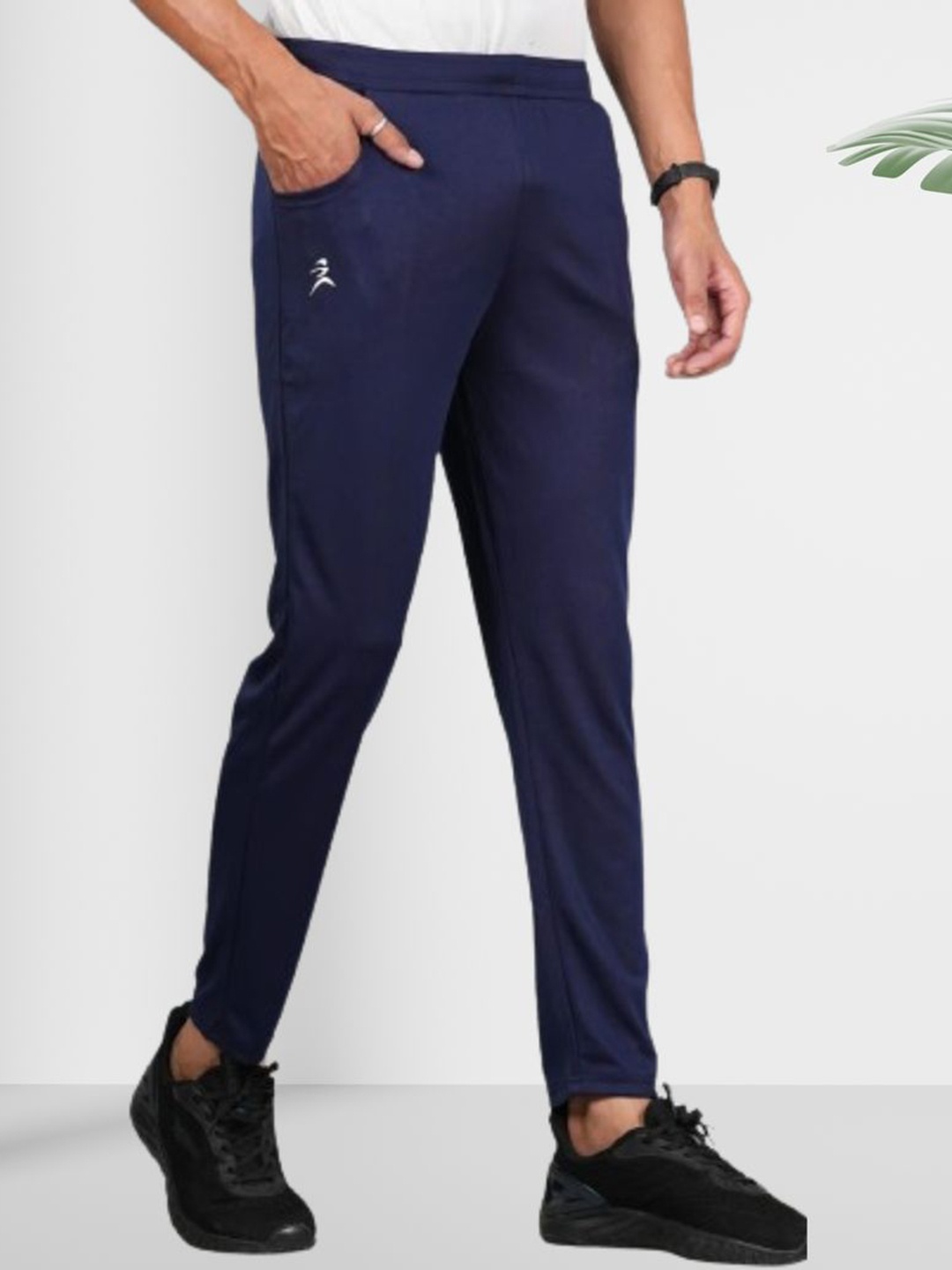 

FICKA Men Brand Logo Printed Track Pants, Navy blue