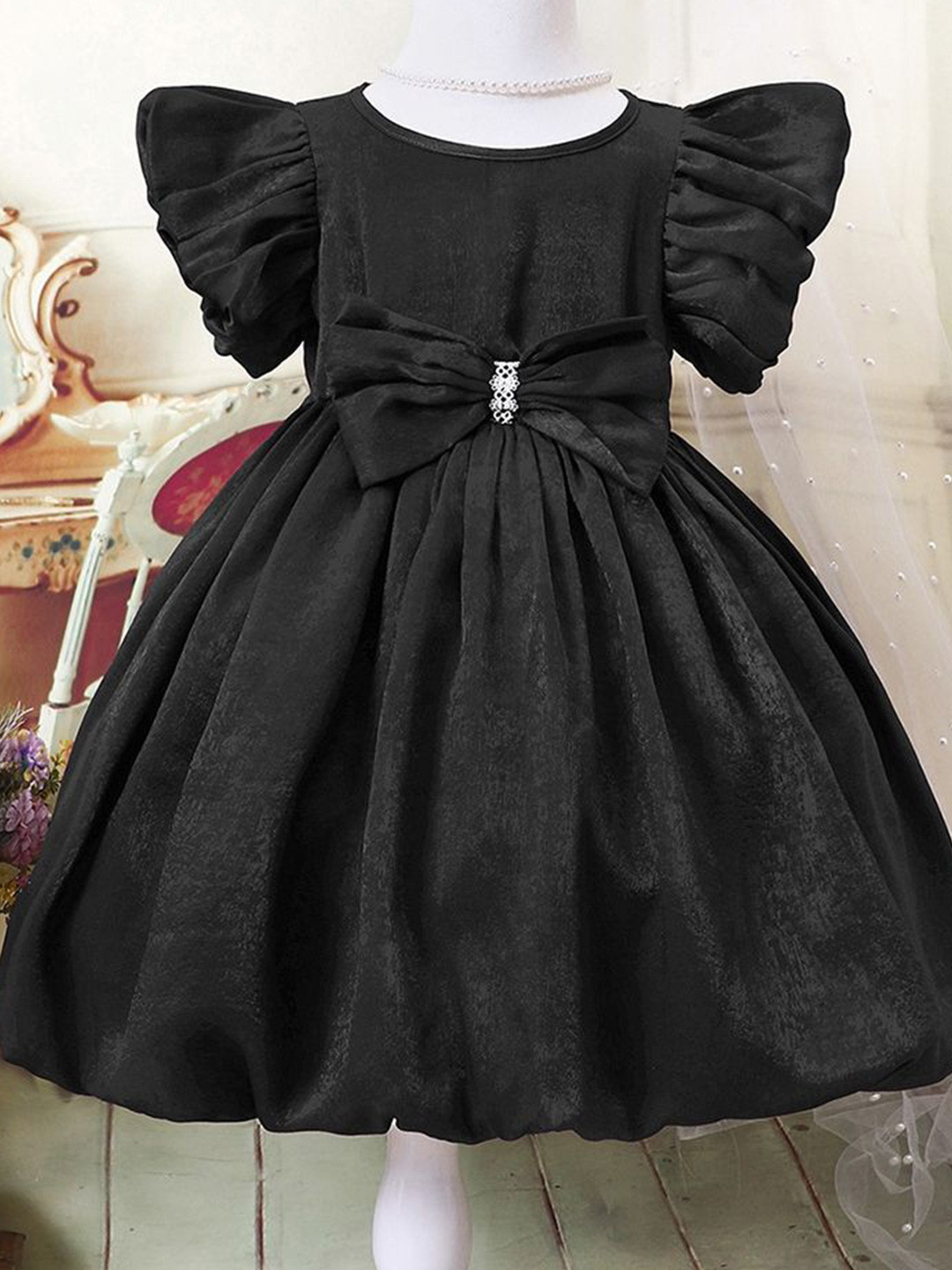 

LULU & SKY Flutter Sleeve Fit & Flare Dress, Black