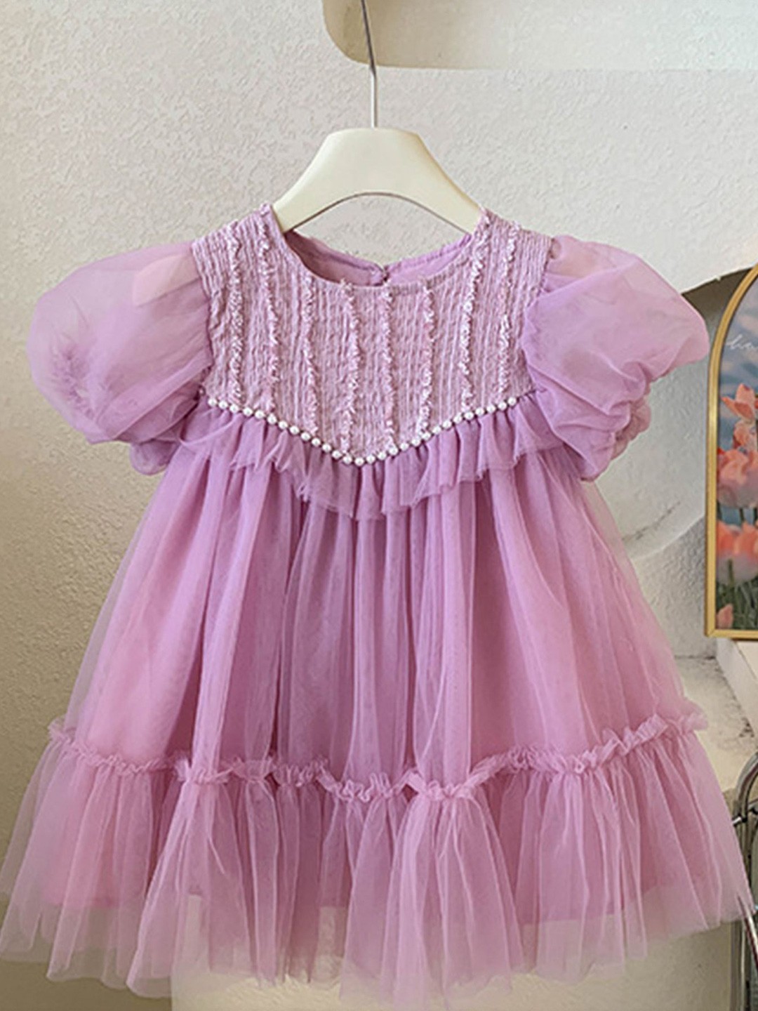 

LULU & SKY Puff Sleeve A-Line Dress, Purple