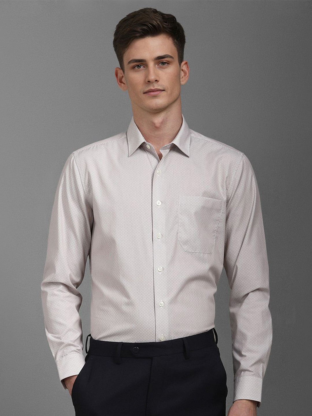 

Louis Philippe Men Slim Fit Opaque Printed Formal Shirt, Grey
