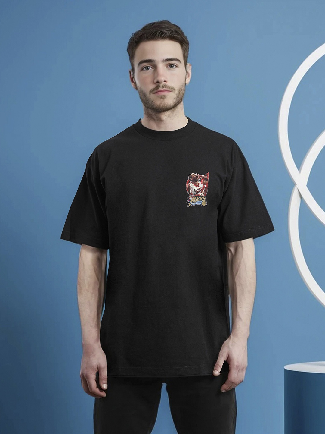 

Moda Rapido Men Printed Monochrome Applique T-shirt, Black