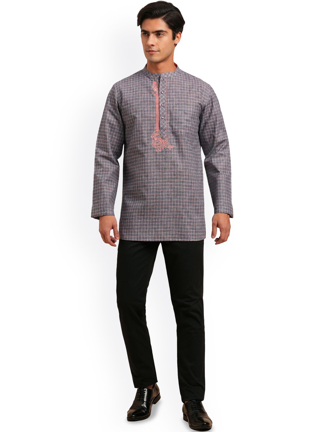 

Arch element Men Thread Work Kurta, Grey