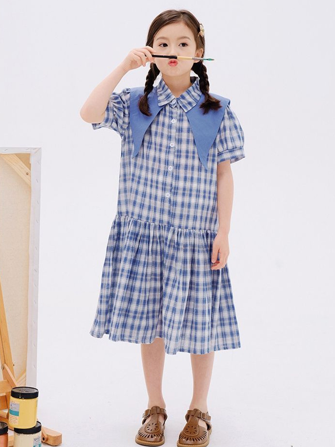 

LULU & SKY Checked A-Line Dress, Blue