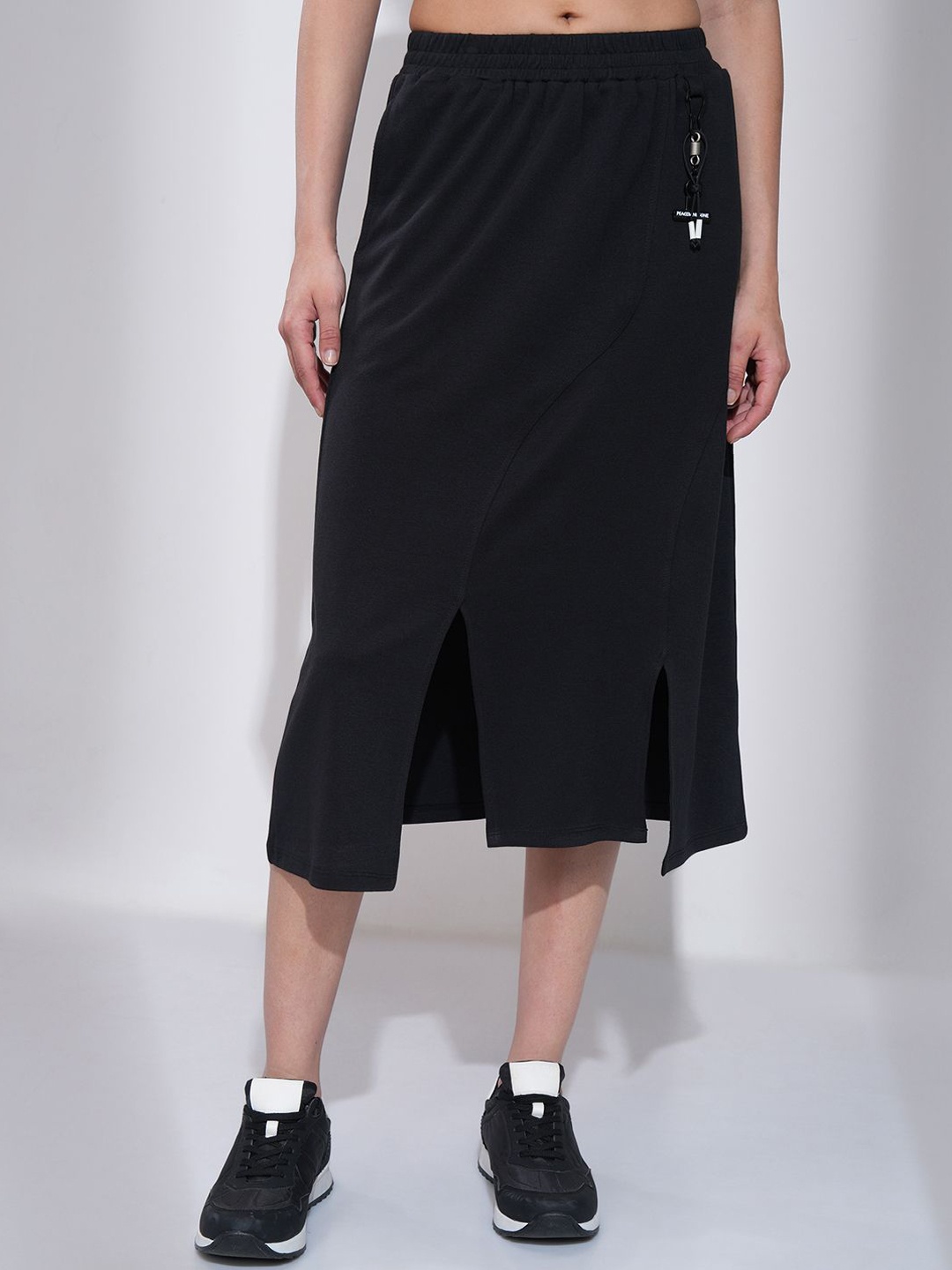 

Tokyo Talkies A-Line Midi Front Slit Skirt, Black