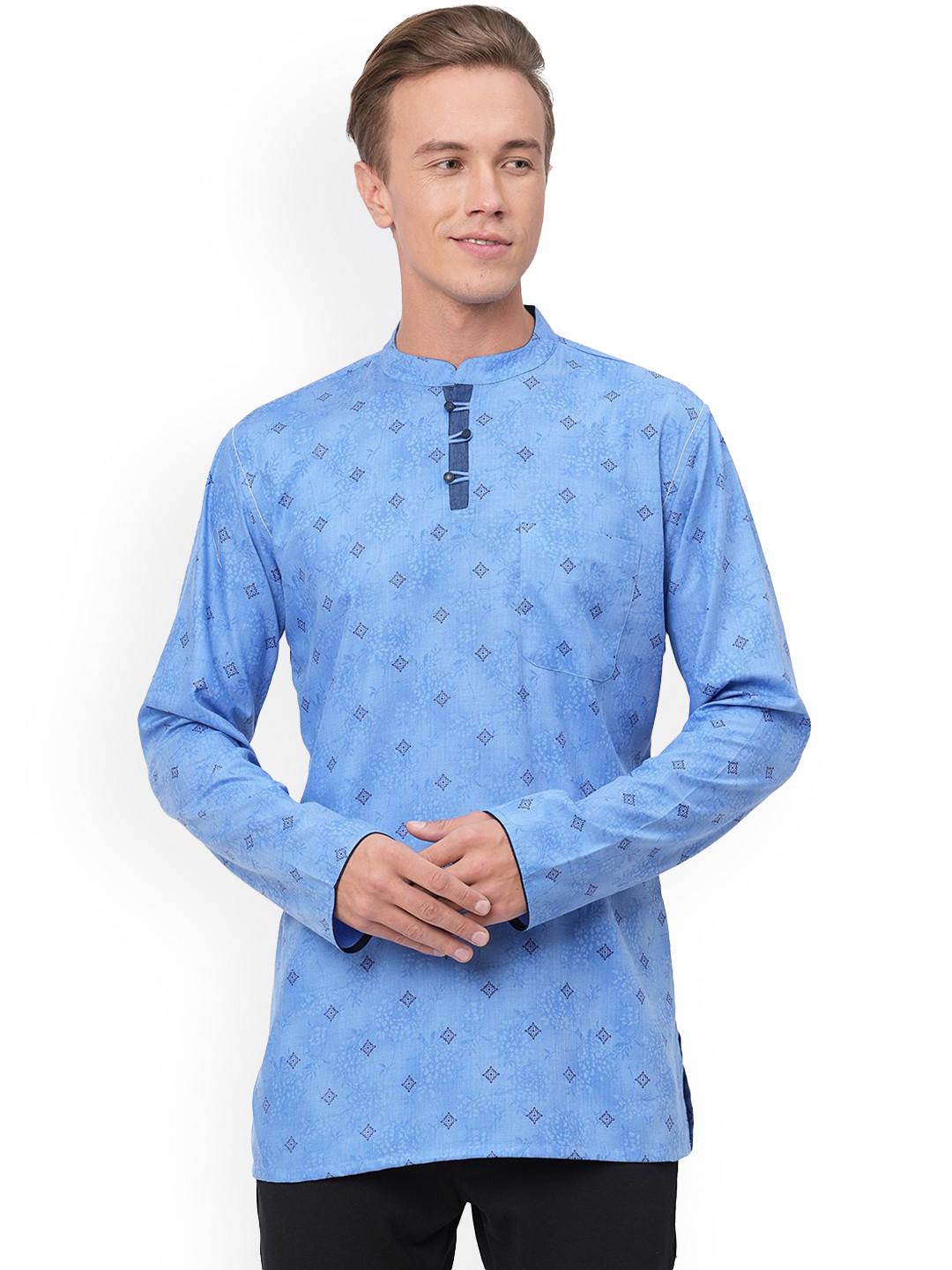 

Arch element Men Checked Flared Sleeves Thread Work Kurta, Blue