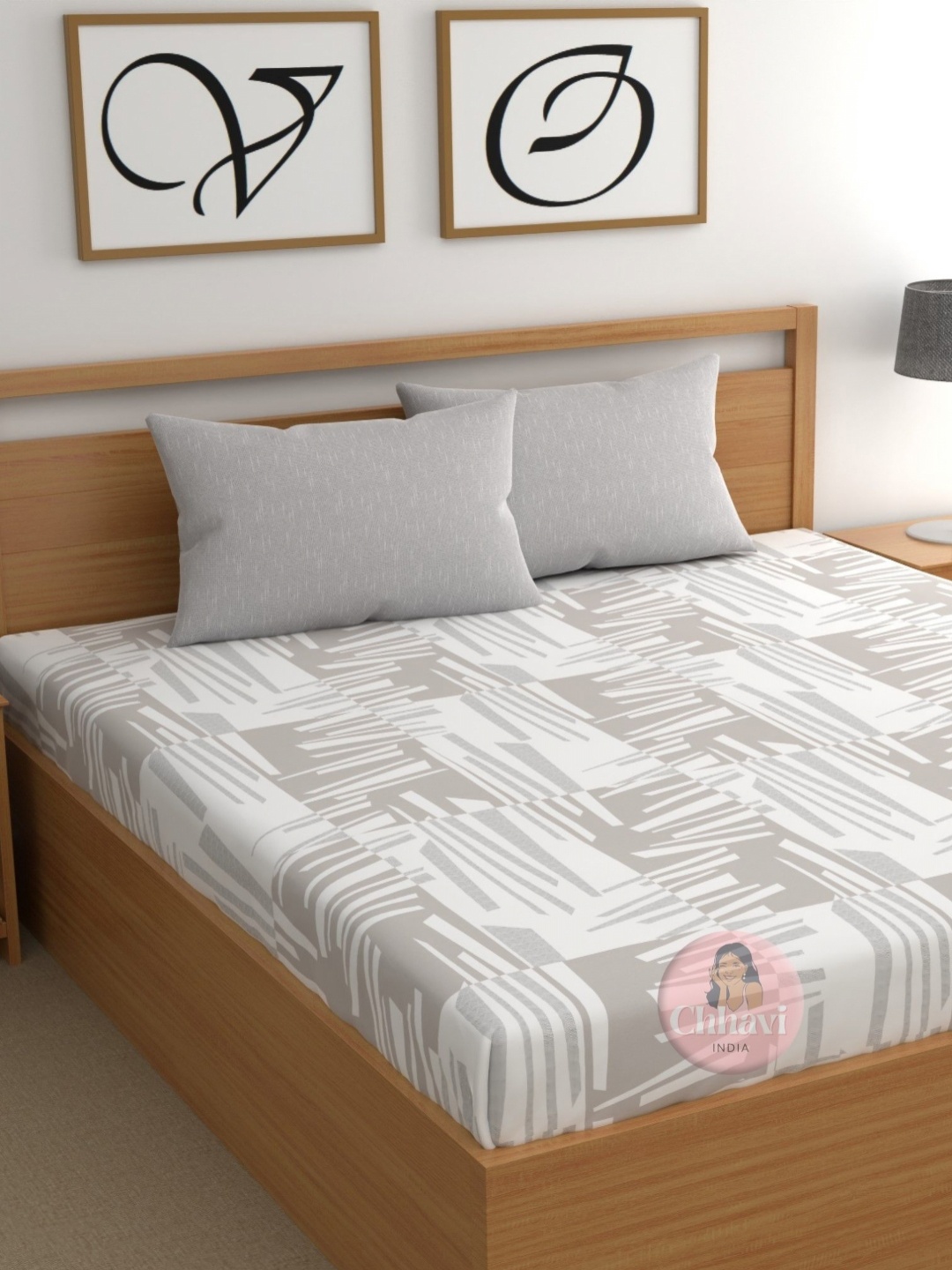 

CHHAVI INDIA Grey & White 210 TC King Bedsheet with 2 Pillow Covers