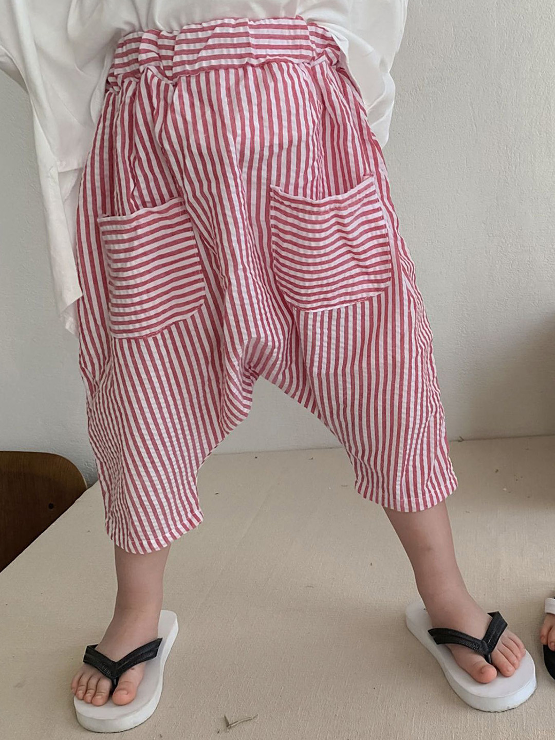 

LULU & SKY Unisex Kids Striped Tapered Fit High-Rise Trousers, Pink