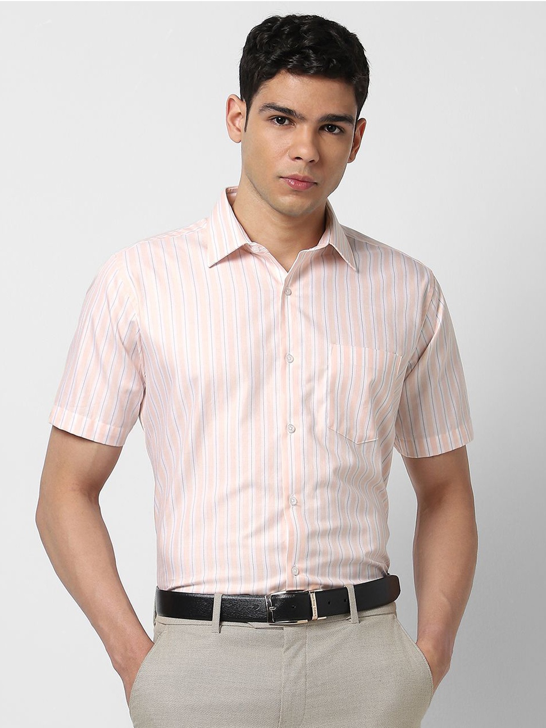 

Van Heusen Men Opaque Striped Formal Shirt, Peach