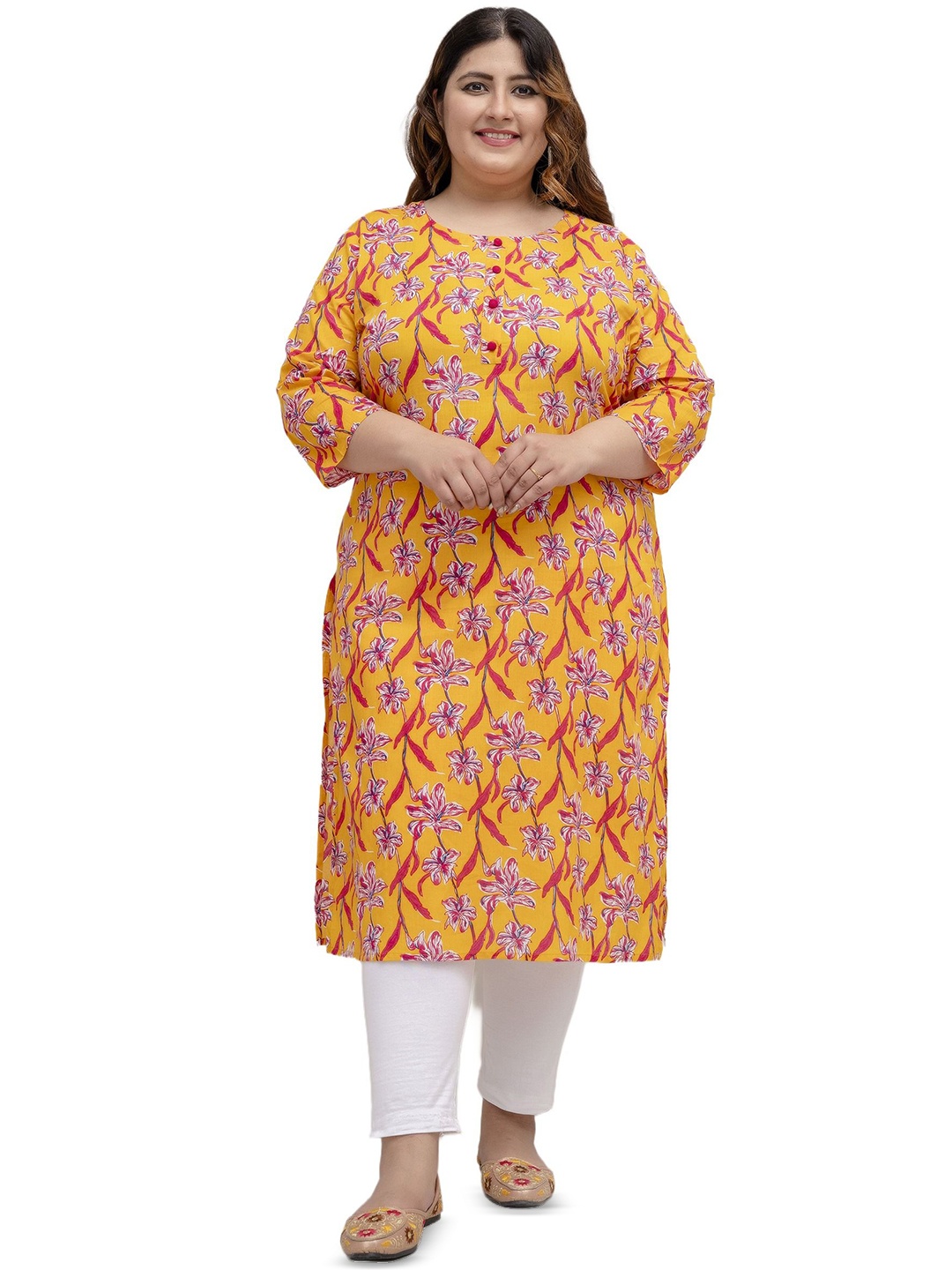 

Fashion Zest Plus Size Floral Printed Kurta, Yellow