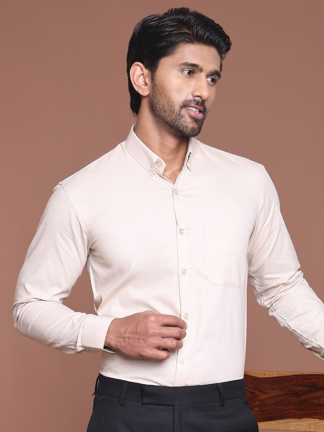 

Indian Needle Men Classic Opaque Formal Shirt, Cream