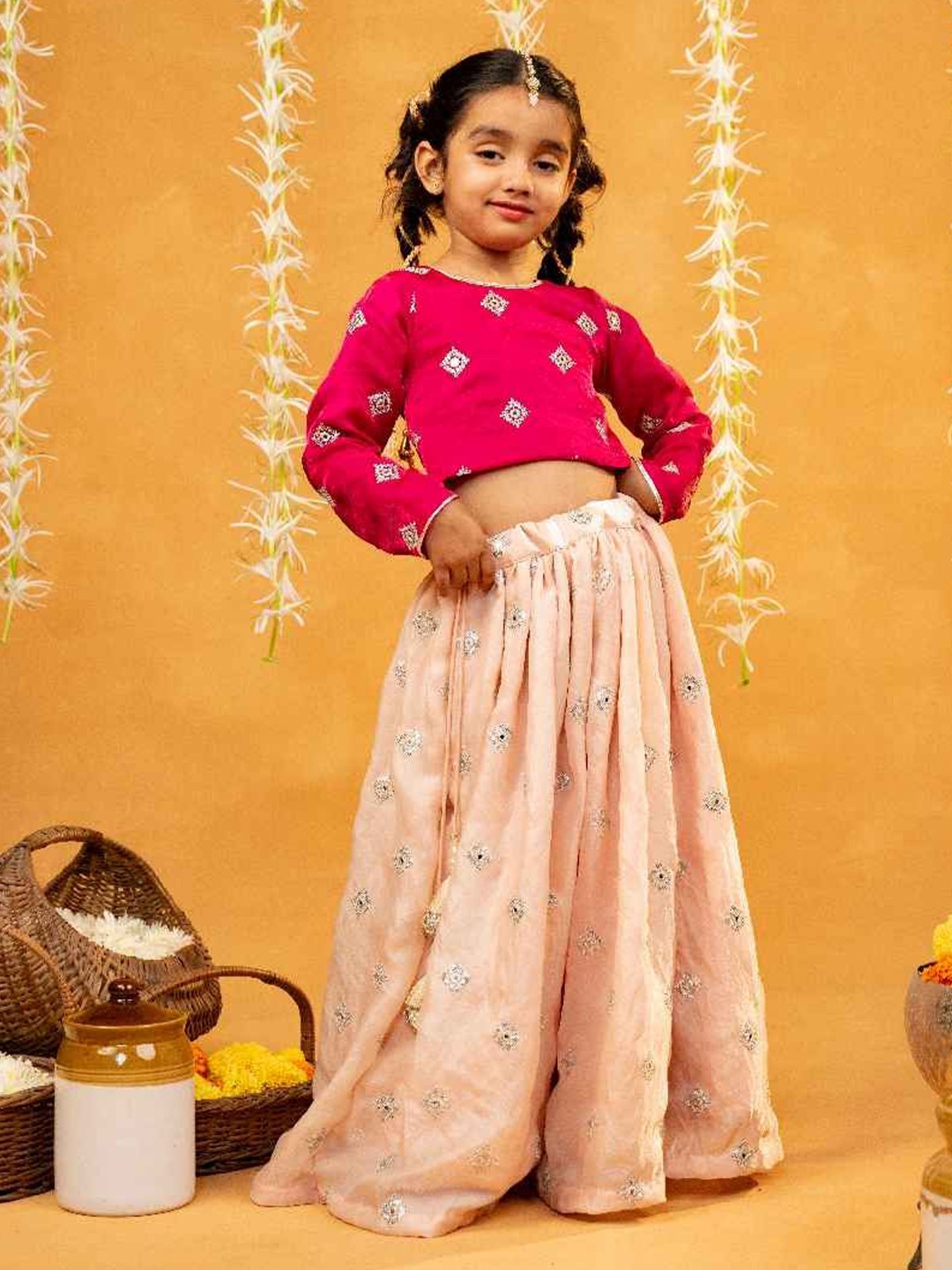 

Jilmil Girls Embroidered Ready to Wear Lehenga &, Pink