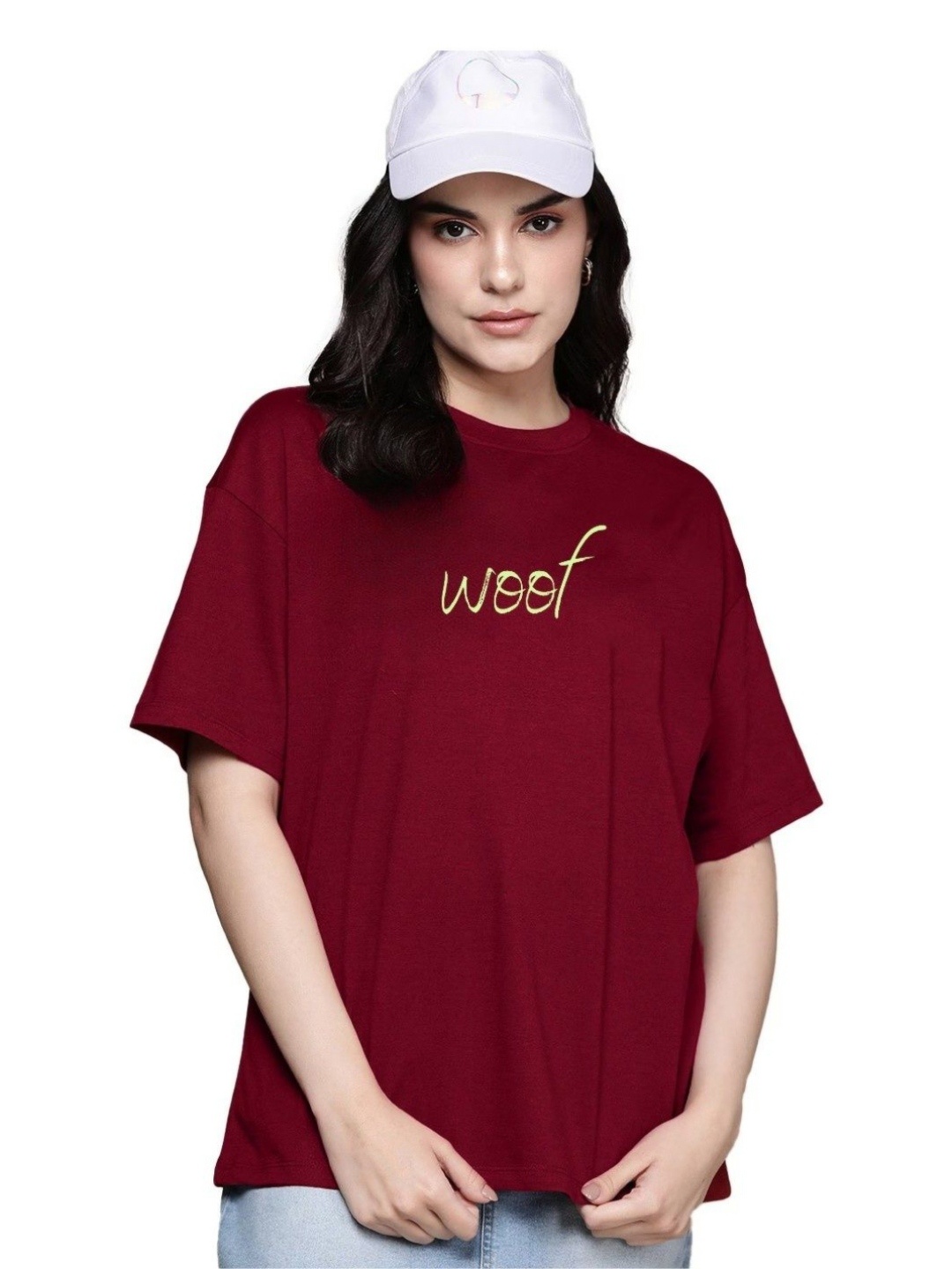 

URBANICE Women Printed Drop-Shoulder Sleeves T-shirt, Maroon