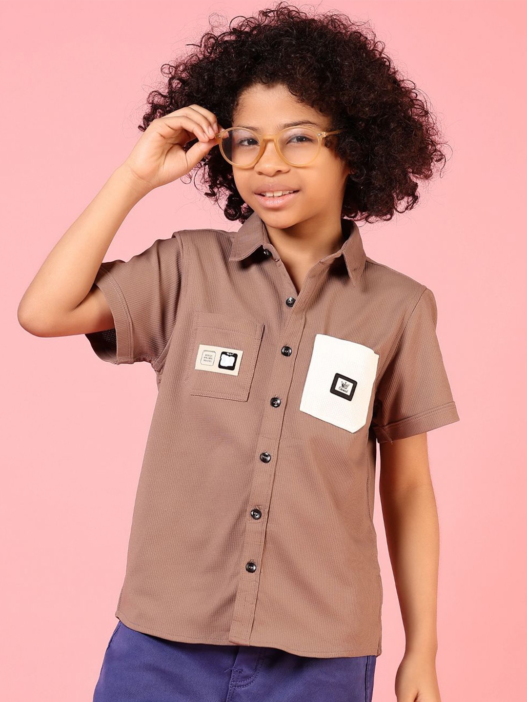 

V-Mart Boys Opaque Casual Shirt, Brown