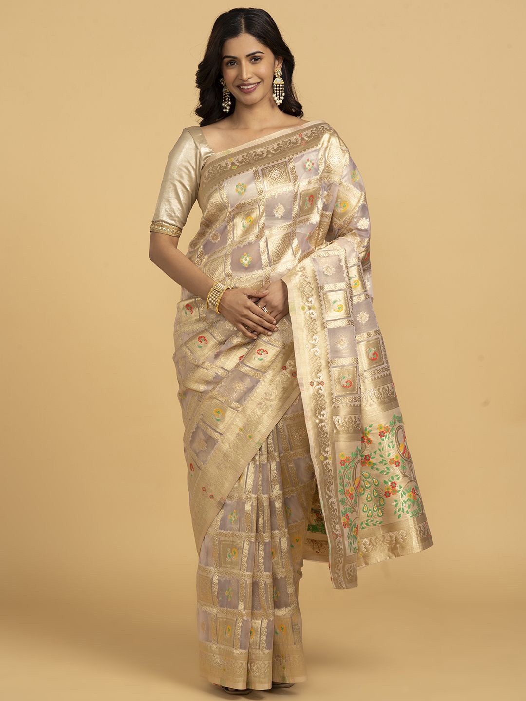 

Saaki Woven Design Zari Silk Blend Saree, Gold