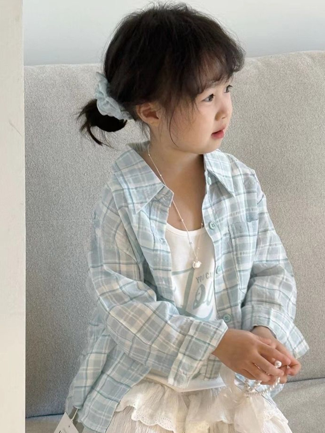 

LULU & SKY Girls Tartan Checks Opaque Checked Casual Shirt, Blue