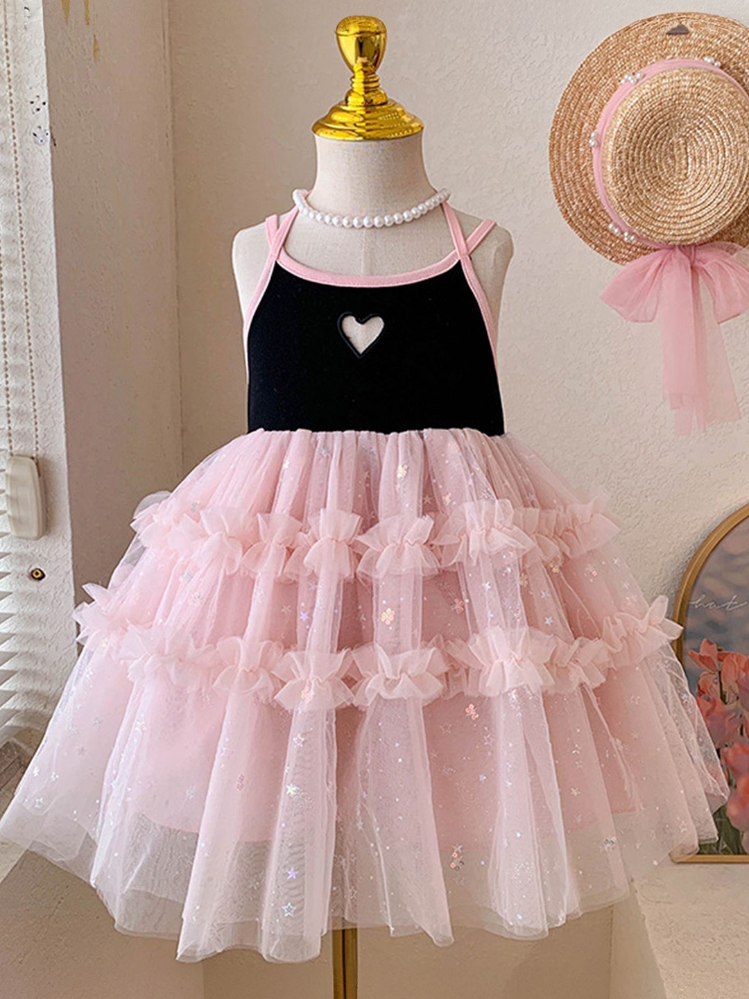 

LULU & SKY Colourblocked Halter Neck Fit & Flare Dress, Pink