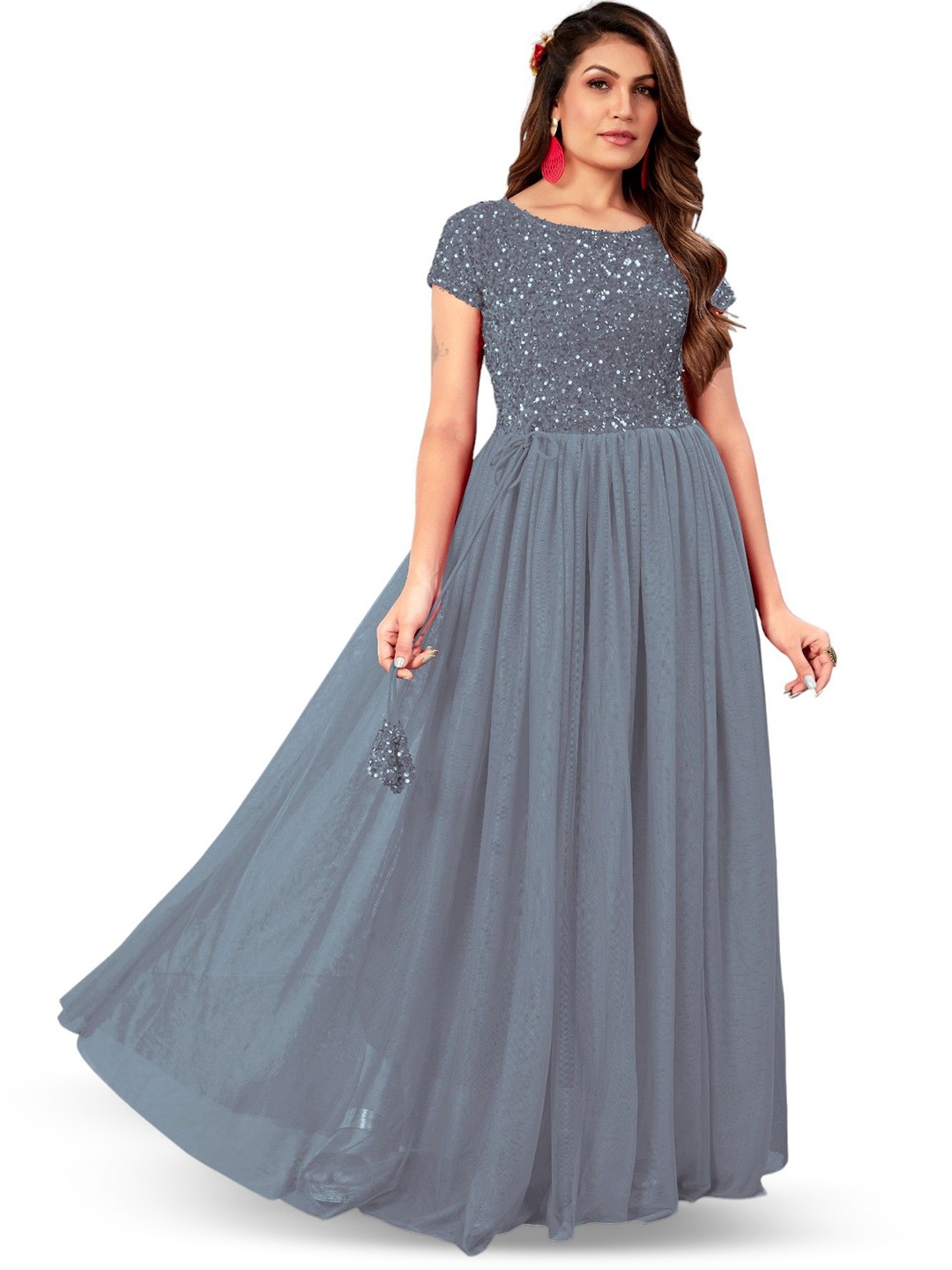 

RebikaTrendz Velvet Fit & Flare Maxi Dress, Grey