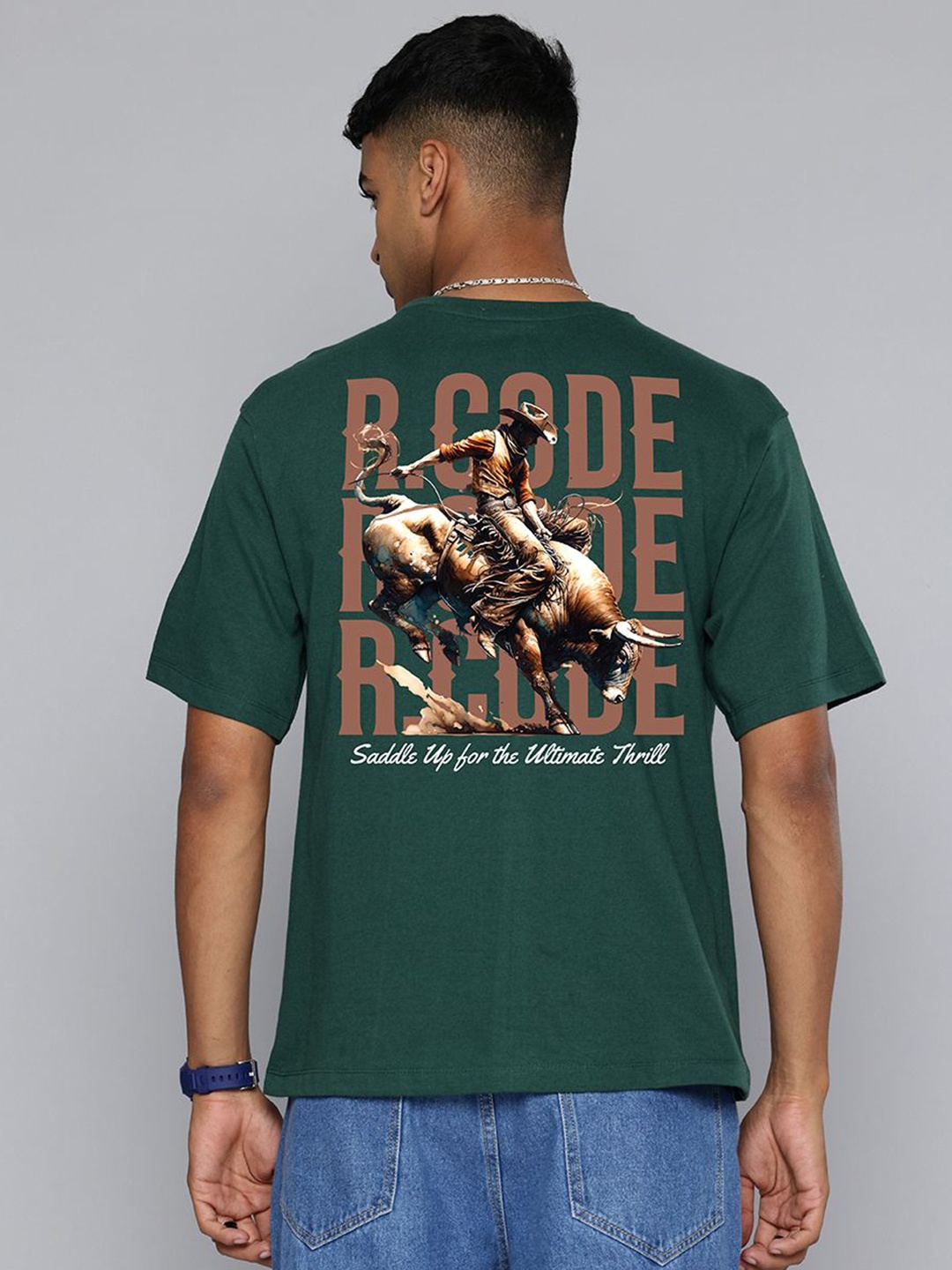 

R.Code by The Roadster Life Co. Men Printed Applique T-shirt, Green