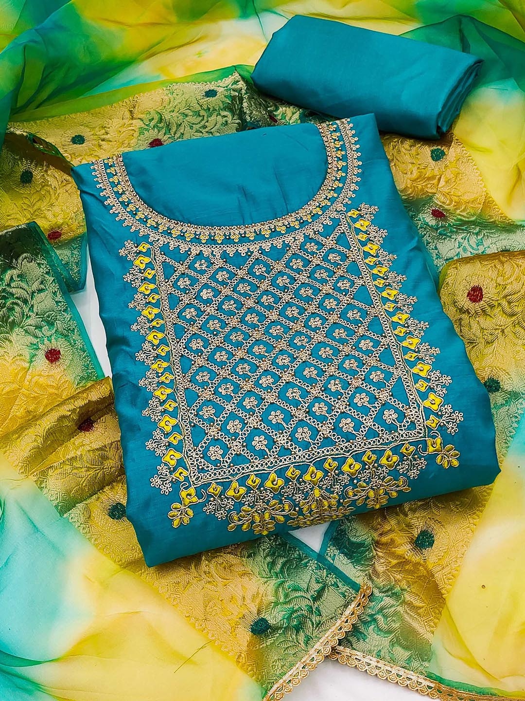 

SAINOOR Embroidered Semi-Stitched Dress Material, Blue