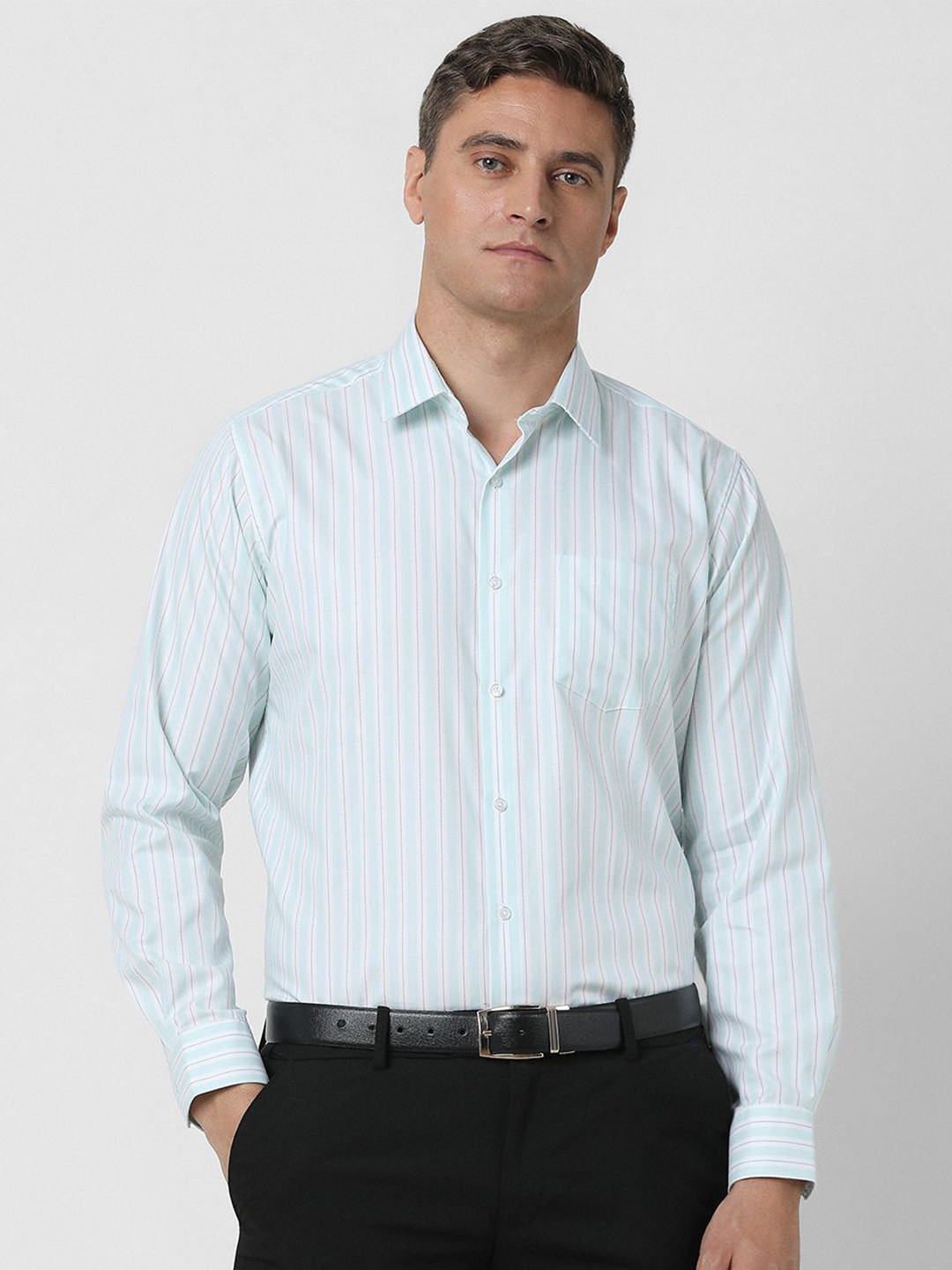 

Van Heusen Men Opaque Striped Formal Shirt, Blue