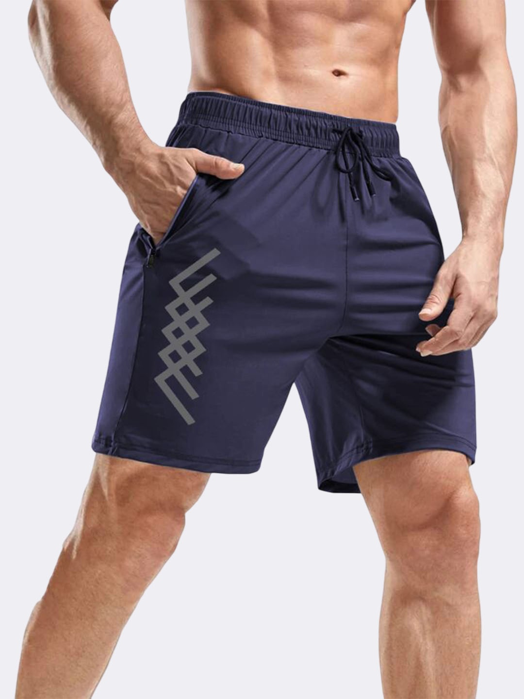 

3Colors Men Low-Rise Running Sports Shorts, Navy blue