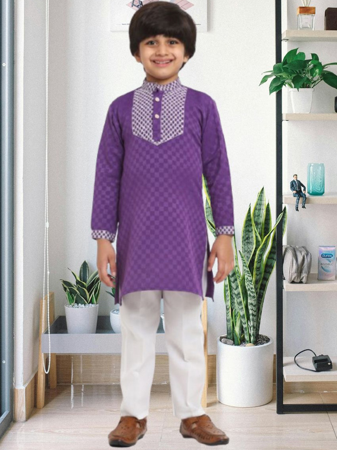 

CENSAL Boys Printed Regular Kurta with Pyjamas, Purple