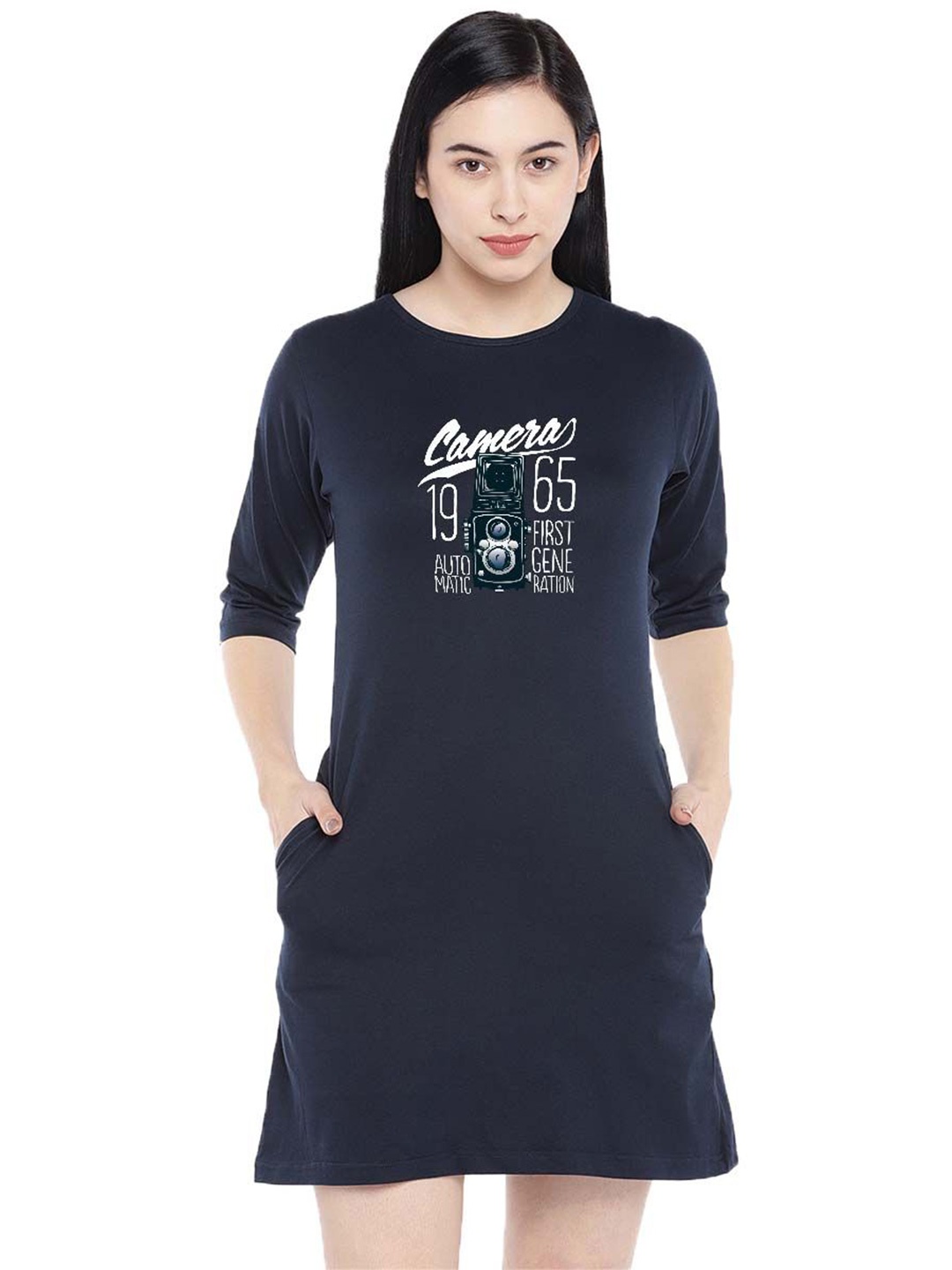 

Moda Rapido Print T-shirt Dress, Navy blue