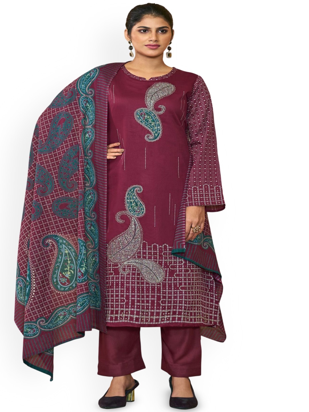 

DRAVINAM Trends Embroidered Unstitched Dress Material, Red