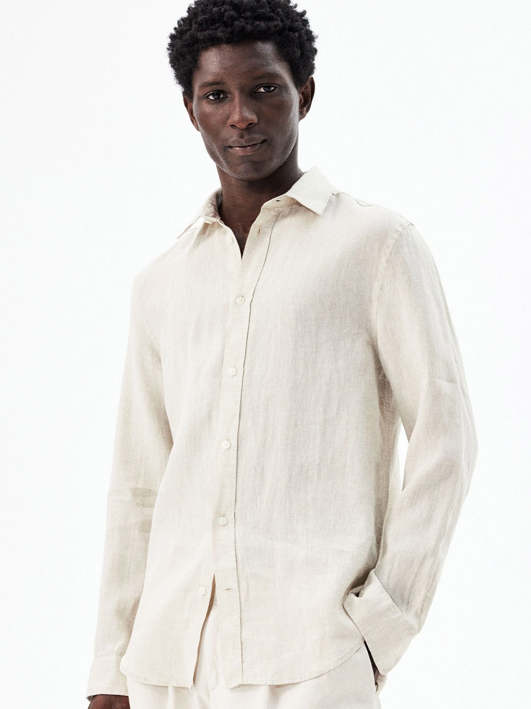 

H&M Regular Fit Linen Shirt, Beige