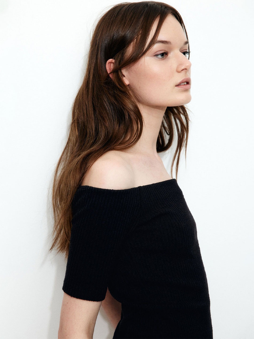 

H&M Rib-Knit Off-The-Shoulder Top, Black