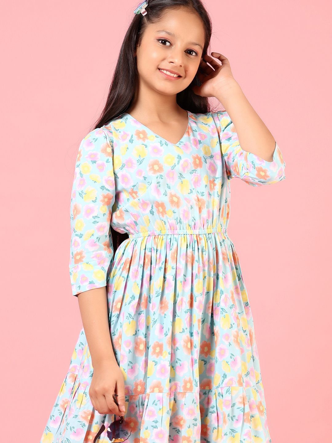 

V-Mart Floral Print Fit & Flare Midi Dress, Green