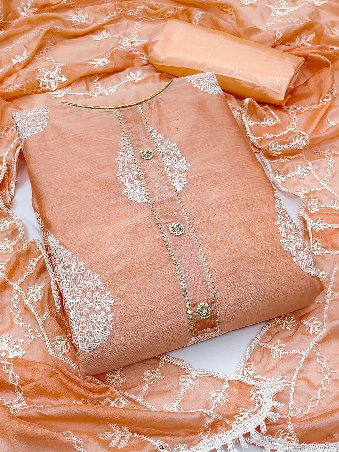 

SAINOOR Embroidered Semi-Stitched Dress Material, Peach
