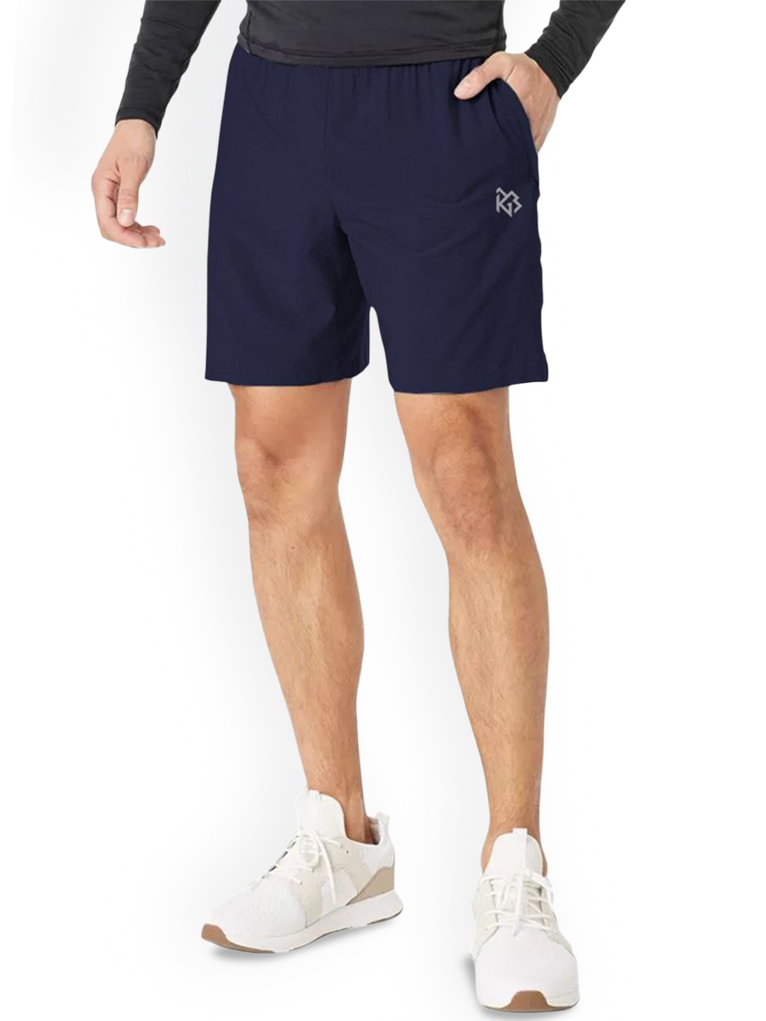 

3Colors Men Low-Rise Running Sports Shorts, Navy blue