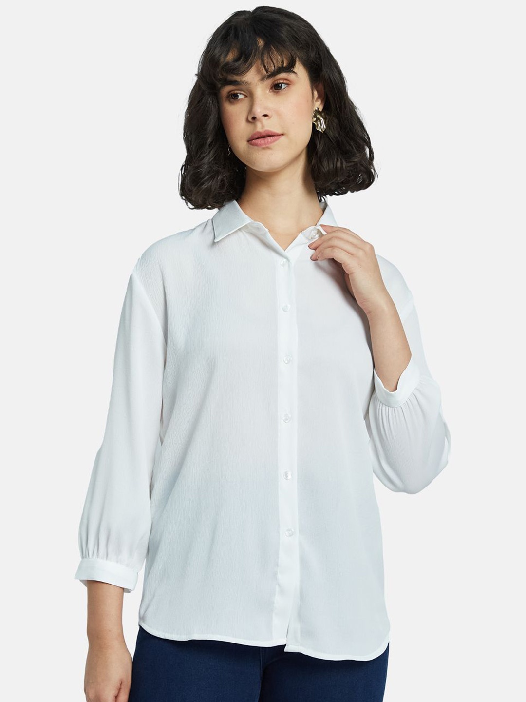 

METTLE Women Opaque Casual Shirt, White
