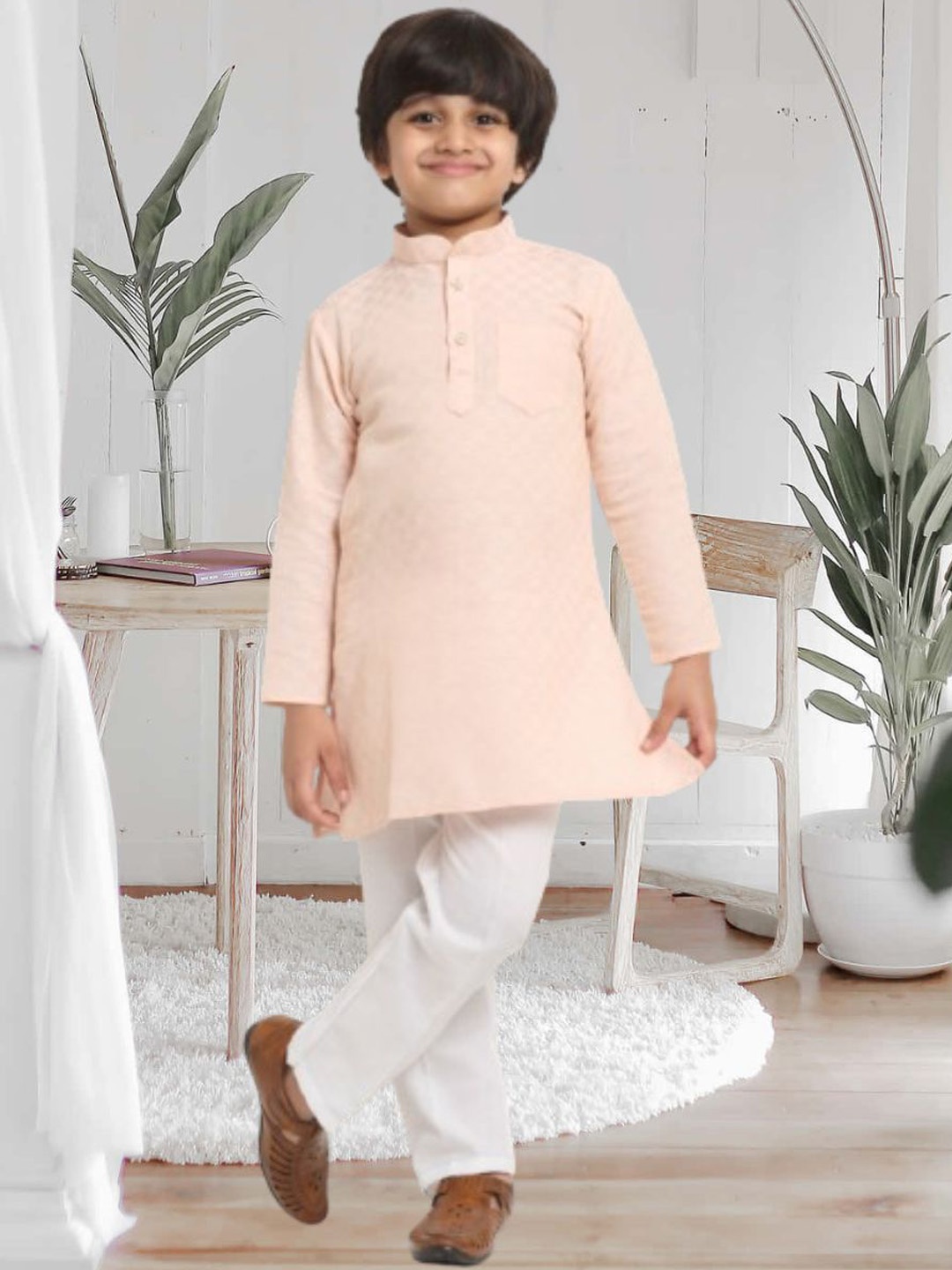 

CENSAL Boys Regular Kurta with Trousers, Peach