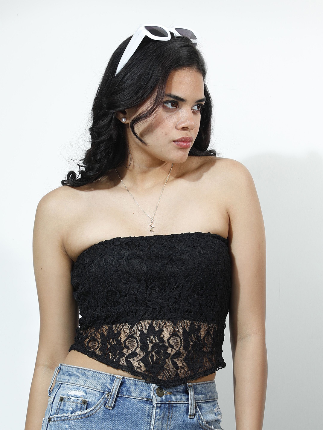 

Athena Unapologetic Floral Lace Crop Top, Black