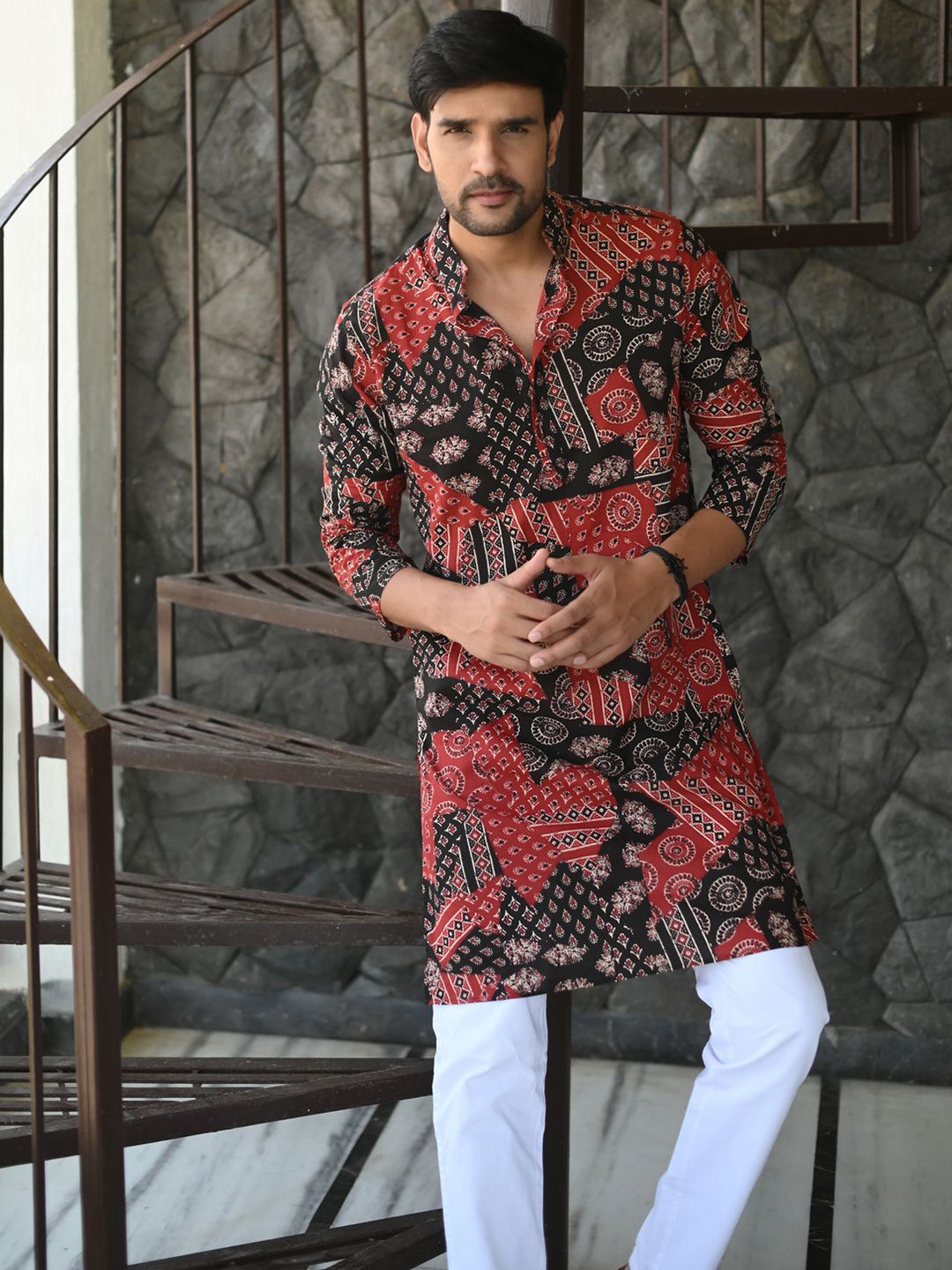 

Style Matters Men Ethnic Motifs Printed Kurta, Red