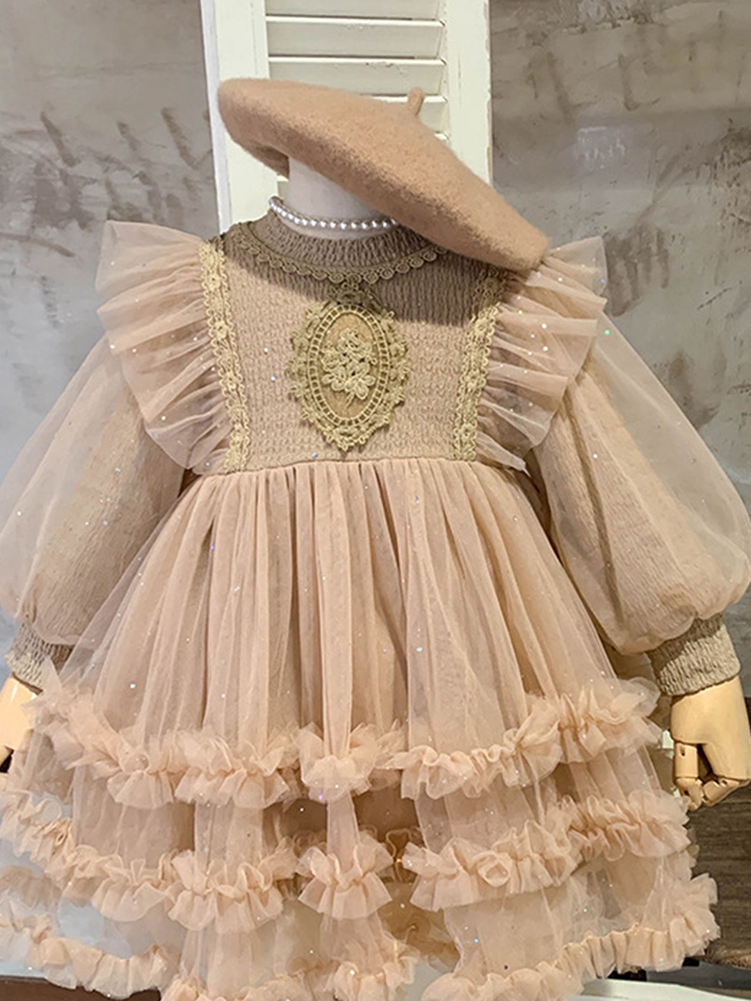 

LULU & SKY Flutter Sleeve Fit & Flare Dress, Khaki