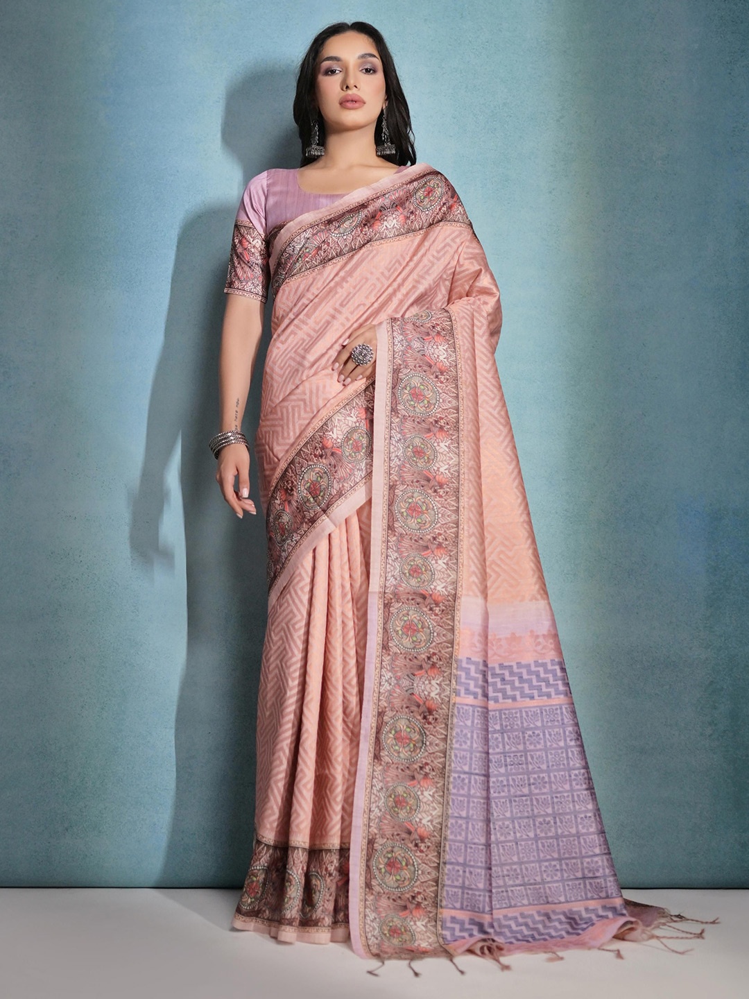 

Divyadham Textiles Woven Design Zari Pure Silk Banarasi Saree, Peach