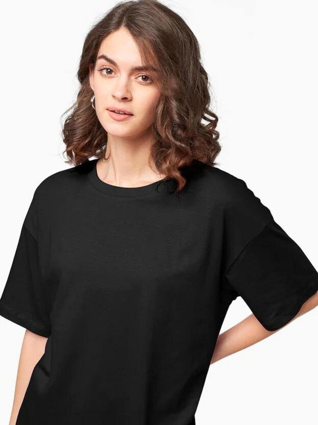 

URBANICE Women Drop-Shoulder Sleeves T-shirt, Black