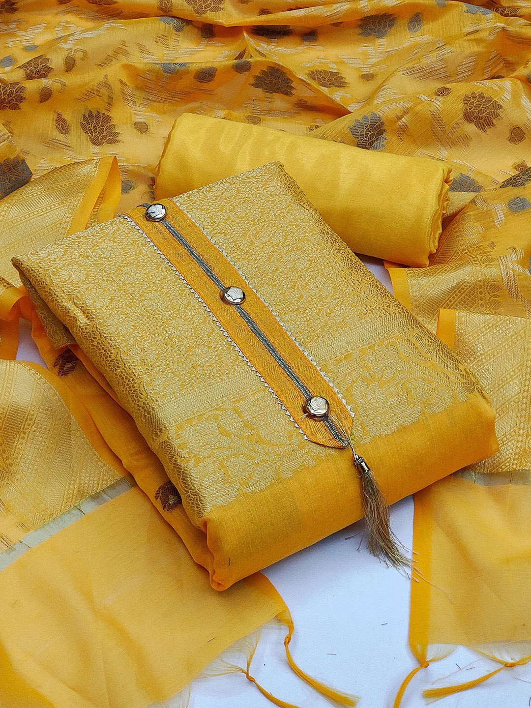 

SAINOOR Semi-Stitched Dress Material, Yellow