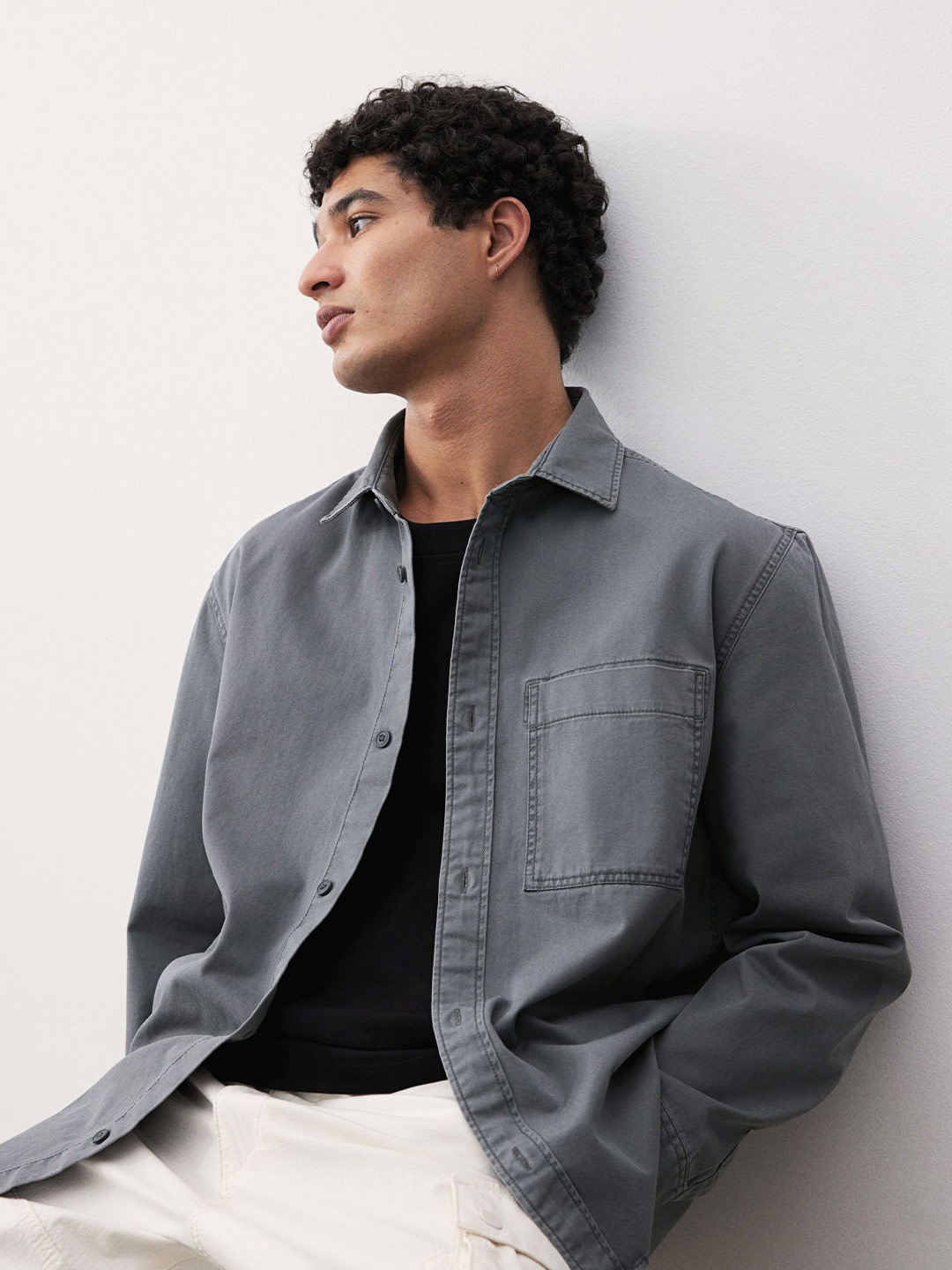 

H&M Regular Fit Twill Overshirt, Grey