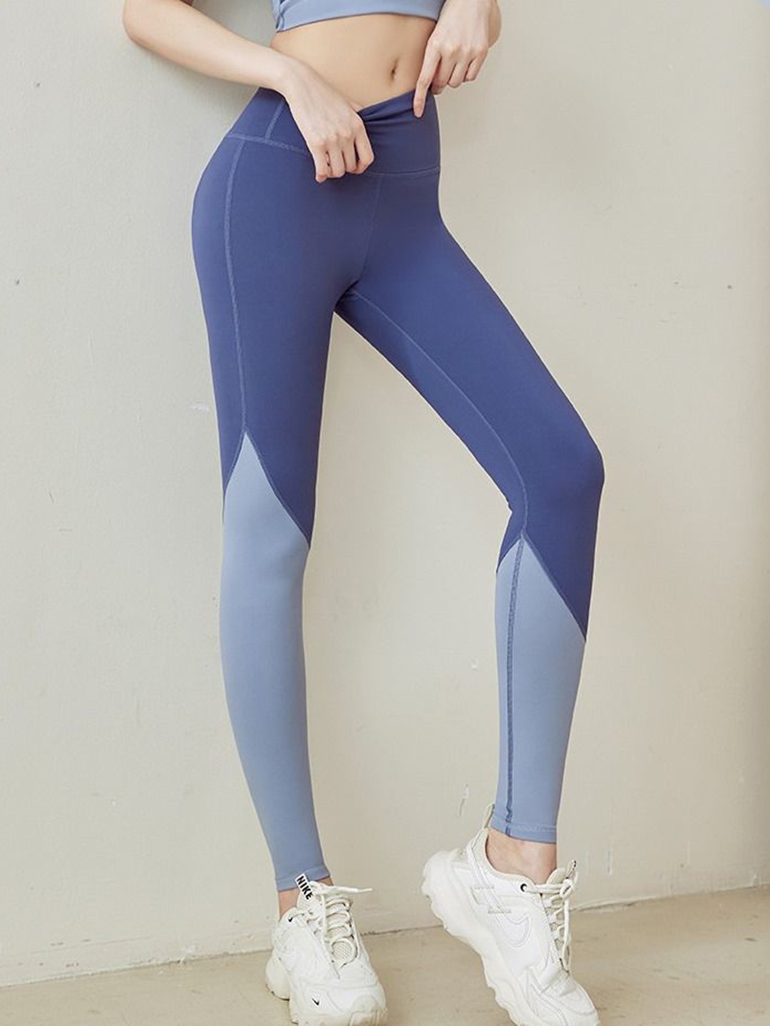 

HRX Colorblocked High Rise Ankle Length Yoga Tights, Blue