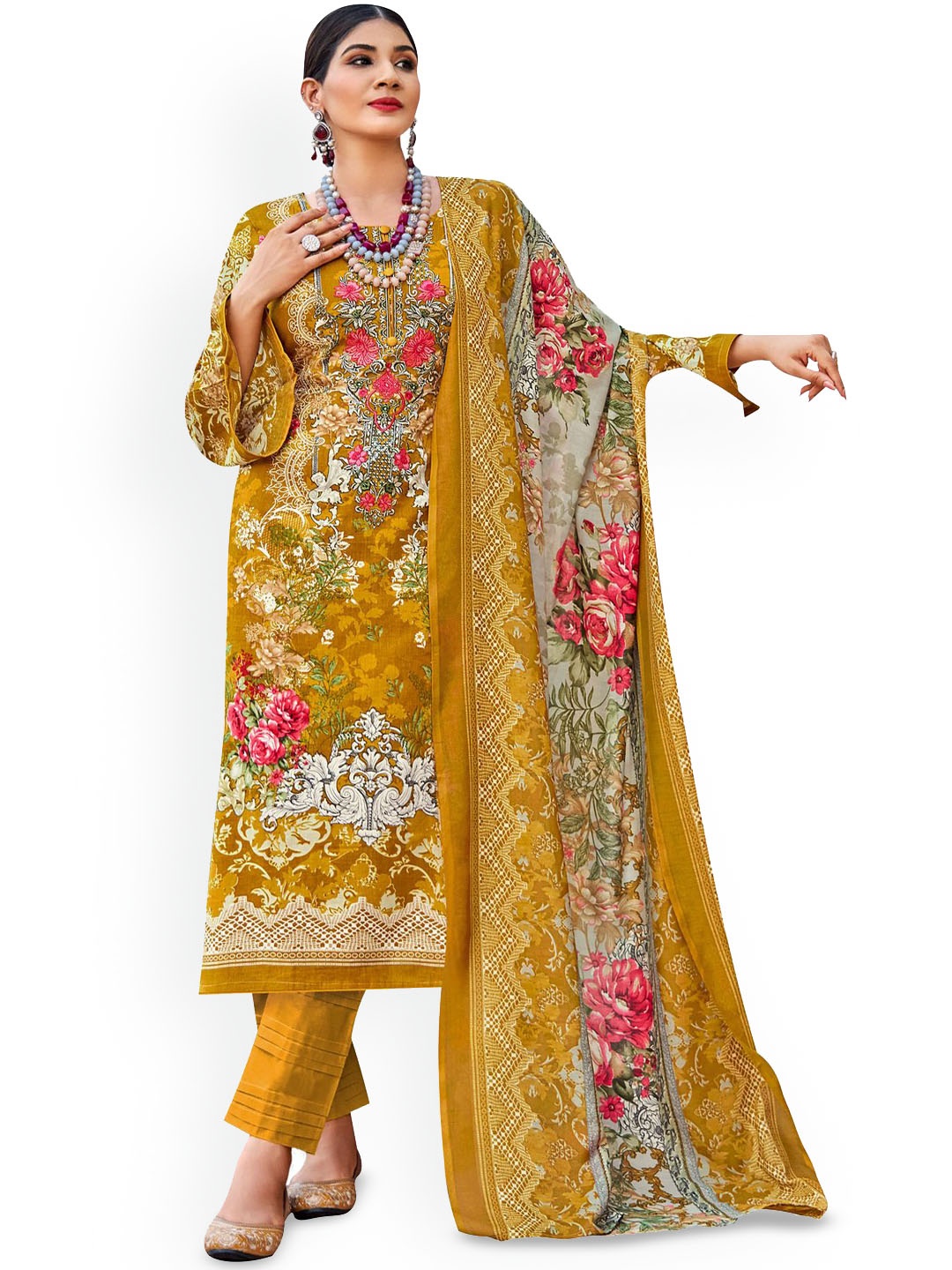 

DRAVINAM Trends Embroidered Pure Cotton Unstitched Dress Material, Green