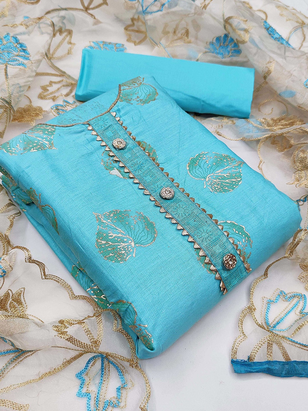 

SAINOOR Embroidered Semi-Stitched Dress Material, Blue